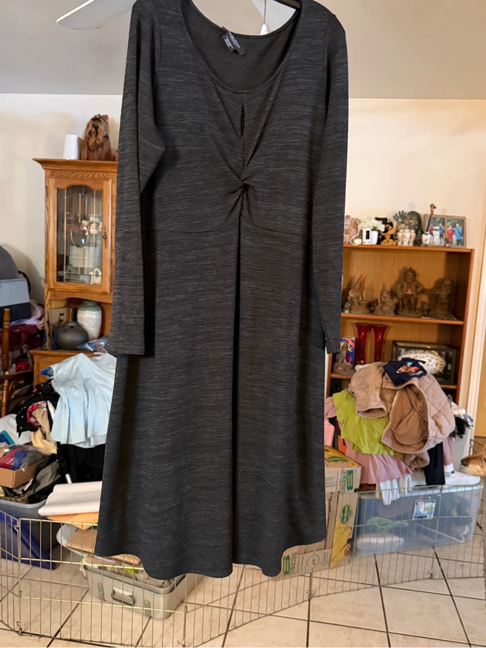 Michel Studio Long Sleeve Twist-Front Dress - Charcoal